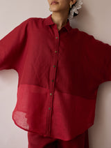 Cassa Linen Patchwork Shirt - Heirloom Red