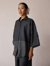 Cassa Linen Patchwork Shirt - Charcoal