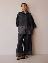 Cassa Linen Patchwork Shirt - Charcoal