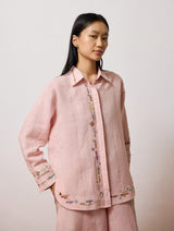Hanat Hand-Embroidered Bird Shirt - Pink