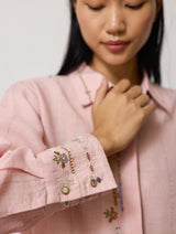 Hanat Hand-Embroidered Bird Shirt - Pink
