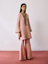 Naar Hand-Embroidered Metallic Kurta Set - Pink