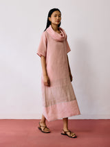 Zaran Cowl Neck Metallic Dress - Pink