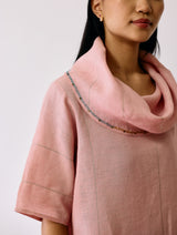 Zaran Cowl Neck Metallic Dress - Pink