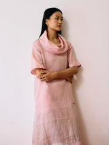 Zaran Cowl Neck Metallic Dress - Pink
