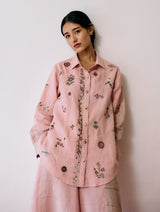 Mansa Floral Hand-Embroidered Shirt - Pink
