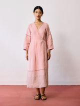Raya Metallic Linen Wrap dress - Pink