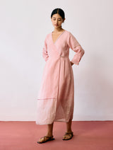 Raya Metallic Linen Wrap dress - Pink
