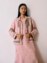 Zuri Hand-Embroidered Metallic Jacket - Pink