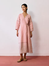 Raya Metallic Linen Wrap dress - Pink