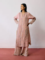 Aicha Hand-Embroidered Panelled Kurta - Pink