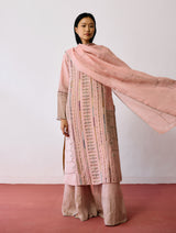 Mora Hand-Embroidered Metallic Linen Dupatta - Pink