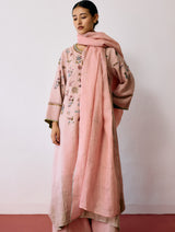 Sava Linen Metallic-Check Dupatta - Pink