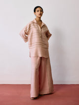 Dayana Handwoven Tussar Silk Top - Ecru Pink