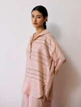 Dayana Handwoven Tussar Silk Top - Ecru Pink