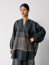 Raza Metallic Linen Top - Charcoal