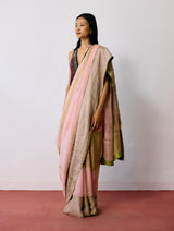 Afra Metallic Handloom Linen Saree - Metallic Pink
