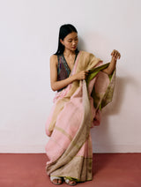 Afra Metallic Handloom Linen Saree - Metallic Pink
