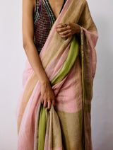 Afra Metallic Handloom Linen Saree - Metallic Pink