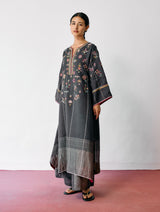 Ura Hand-Embroidered Metallic Linen Kurta - Charcoal