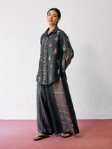 Mansa Floral Hand-Embroidered Shirt - Charcoal