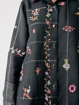 Mansa Floral Hand-Embroidered Shirt - Charcoal