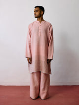 Jawahar Metallic Linen Kurta - Pink