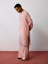 Jawahar Metallic Linen Kurta Set - Pink