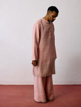 Jawahar Metallic Linen Kurta - Pink