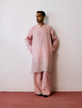 Jawahar Metallic Linen Kurta - Pink