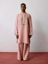 Keta Hand-Embroidered Linen Kurta - Pink