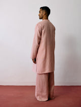 Keta Hand-Embroidered Linen Kurta - Pink