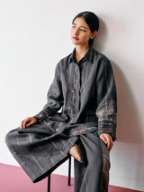 Hanat Hand-Embroidered Bird Co-ord - Charcoal
