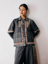 Zuri Hand-Embroidered Metallic Jacket - Charcoal