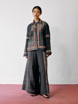 Zuri Hand-Embroidered Metallic Jacket - Charcoal