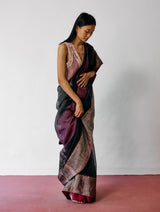 Afra Metallic Handloom Linen Saree - Metallic Charcoal
