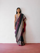 Afra Metallic Handloom Linen Saree - Metallic Charcoal
