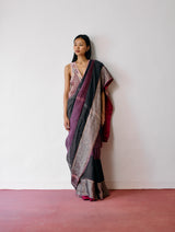 Afra Metallic Handloom Linen Saree - Metallic Charcoal