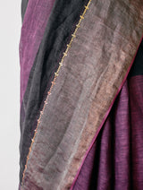 Afra Metallic Handloom Linen Saree - Metallic Charcoal