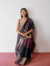 Afra Metallic Handloom Linen Saree - Metallic Charcoal