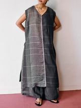 Rira Metallic Linen Long Tunic - Charcoal