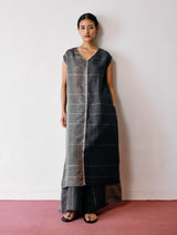 Rira Metallic Linen Long Tunic - Charcoal