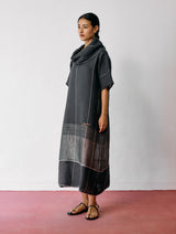Zaran Cowl Neck Metallic Dress - Charcoal