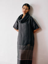 Zaran Cowl Neck Metallic Dress - Charcoal