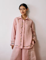 Hanat Hand-Embroidered Bird Shirt - Pink