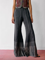 Tala Metallic Linen Sharara Pants - Charcoal