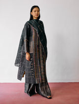 Aicha Hand-Embroidered Panelled Kurta Set - Charcoal