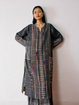 Aicha Hand-Embroidered Panelled Kurta Set - Charcoal