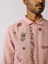 Zai Floral Hand-Embroidered Shirt - Pink