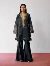 Naar Hand-Embroidered Metallic Kurta - Charcoal